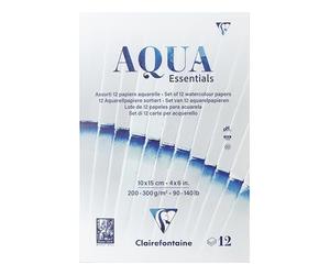 Clairefontaine 976097C Bloc Encollé Aqua Essential 10x15 cm - Assortiment de 12 Papiers Aquarelle - Idéal Pour la Technique Humide