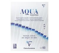 Clairefontaine 976098C Bloc Encollé Aqua Essential 18x24 cm - Assortiment de 12 Papiers Aquarelle - Idéal Pour la Technique Humide