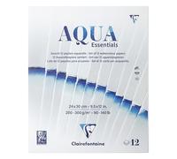 Clairefontaine 976099C Bloc Encollé Aqua Essential 24x30 cm - Assortiment de 12 Papiers Aquarelle - Idéal Pour la Technique Humide
