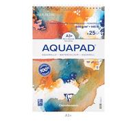 Clairefontaine 976104C - Bloc spiralé Micro-perforé Aquapad A3 29,7x42 cm 300g - 25 Feuilles Papier Aquarelle Blanc Grain Moyen Fin - Idéal Pour la Technique Humide