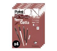 Clairefontaine 976153Cpack Paquet 4 Blocs Encollés PaintON Multi-Techniques A4 21x29,7 cm 250g - 20 Feuilles Papier Dessin au Grain Légèrement Rugueux - Terracotta
