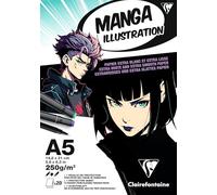 Clairefontaine 976162C Glued Manga Illustration Paper Pad A5 14.8x21 cm 250g - 20 Sheets of Extra Smooth White Drawing Paper - Ideal Paper for Manga Drawing