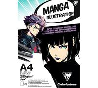 Clairefontaine 976163C Bloc Encollé Papier Manga Illustration A4 21x29,7 cm 250g - 25 Feuilles Papier Dessin Blanc Extra Lisse - Papier idéal Pour le Dessin Manga au Crayon, à l’Encre et aux Feutres
