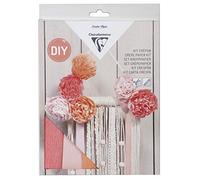 Clairefontaine - Ref 97706C - Macramé Decoration Crepe Paper Kit - 1 x Wooden Stick, 1 x Skrein of Thread, 2 x Satin Ribbons, 15 x Wooden Beads, 3 x Sheets of Florist Crepe Paper