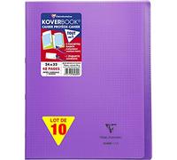 Clairefontaine 984605C A Pack of 10 Stapled Notebooks Koverbook Violets - 24x32 cm - 48 Pages Small Squares with Margin - White Paper 90 g - Polypro Cover