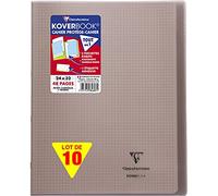 Clairefontaine 984607C A Pack of 10 Stapled Notebooks Koverbook Grey - 24x32 cm - 48 Pages Small Squares with Margin - White Paper 90 g - Polypro Cover