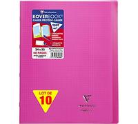 Clairefontaine 984608C A Pack of 10 Stapled Notebooks Koverbook Pink - 24x32 cm - 48 Pages Small Squares with Margin - White Paper 90 g - Polypro Cover