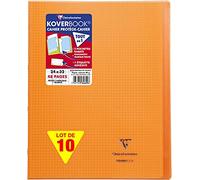 Clairefontaine 984609C A Set of 10 Orange Koverbook Stapled Notebooks - 24x32 cm - 48 Small Square Pages with Margin - White Paper 90 g - Polypro Cover