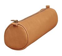 Clairefontaine - Ref 77017C - Age Bag Medium Leather Round Pencil Case - 21 x 6cm, Genuine Lambskin Leather, Vegetable Tanned Dye, Metal Zipper - Brown
