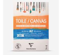 Clairefontaine - Ref 975209C - Ready to Paint Canvas Pad (10 Sheets) - A2 Sized, 200gsm Paper, Acid Free, pH Neutral - White - Suitable for Oil & Acrylic Paint