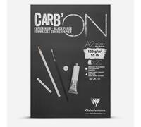 Clairefontaine - Ref 975041C - Carb'On Black Glued Paper Pad (20 Sheets) - A2 (594 x 420mm) Sized, 120gsm Paper, Acid Free, pH Neutral - Suitable for Pencil, Felt Tip, Chalk