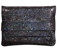 Clairefontaine - Ref 410011C - Céleste Shiny Leather Evening Clutch Bag - 26 x 18cm, Made From Genuine Lambskin Leather, Leather Flap Closure - Black Colour