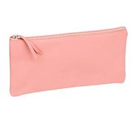 Clairefontaine - Coral Pink Leather Pencil Case - 22 x 11cm, Genuine Lambskin, Zip Closure