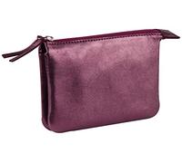 Clairefontaine - Ref 400011C - Cuirisé' Leather Small Flat Pencil Case With 2 Compartments - 13 x 9cm, Made From Genuine Lambskin Leather, Metal Zip With Leather Puller - Cherry