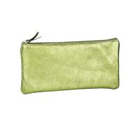 Clairefontaine - Green Lambskin Leather Flat Pencil Case - 22 x 11cm, Zip Closure, Handmade, School Use