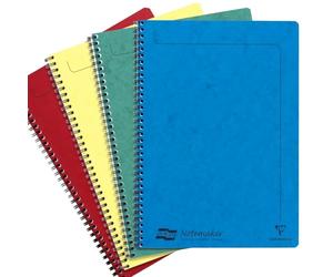 Clairefontaine Europa Notemaker Spiral Notebook | Pack of 4 Notebooks | 120 Detachable Lined Ruled White Pages | Glossy Card Cover, 90gsm Paper | Twin-Wire Bound | A4, Red, Lemon, Green, Blue