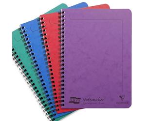 Clairefontaine Europa Notemaker Spiral Notebook | Pack of 4 Notebooks | 120 Detachable Lined Ruled White Pages | Glossy Card Cover, 90gsm Paper | Twin-Wire Bound | A5, Green, Blue, Red, Violet