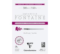 Clairefontaine Fontaine 976037C Watercolour Paper Extra White Fine-Grained 4-Sided Glued 15 Sheets 300 g 10 x 15 cm Pack of 1