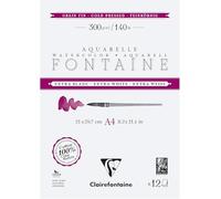 Clairefontaine Fontaine 976047C Watercolour Paper Extra White Fine Grain Glued on 2 Sides 12 Sheets 300 g DIN A4 Pack of 1