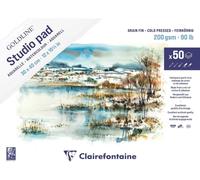 Clairefontaine - Ref 421/1021Z - Goldline Watercolour Studio Glued Pad (Pack of 100 Sheets) - 24 x 32cm in Size, 200gsm mix of cotton and cellulose, High Absorbency