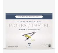 Clairefontaine - Ref 96483C - Ingres White Pastel Glued Laid Paper Pad (Pack of 25 Sheets) - 30 x 40cm, 130gsm Tinted Cotton, Top Glue Bound - Suitable for Dry Techniques