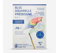 Clairefontaine : Introduction to Watercolour : Pre-Drawn Pad : Glued Pad : 30x40cm (Apx. 12x16in) : 15 Sheets : 300gsm : Animals