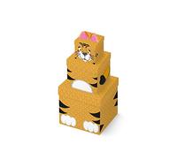 Clairefontaine K-29058-BXC - A Set of 3 Stackable Square Cardboard Boxes - Pattern Box for Kids - Pattern: Tiger - Best for: Storage, Decoration, Gift Boxes