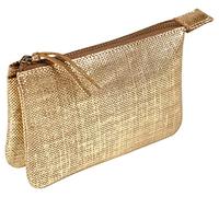 Clairefontaine - Ref 410046C - Kleo-Pathra' Leather Small Flat Pocket With 2 Compartments - 13 x 9cm, Made From Genuine Lambskin Leather, Metal Zip With Leather Puller - Gold