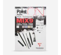 Clairefontaine 960067C - Multi-technique PaintON MIX9 Glued Pad - 27 Sheets Multi-technique Drawing Paper - Assorted with 9 Papers x3 Sheets - A4 21x29.7 cm 250g