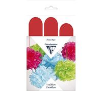 Clairefontaine - Ref 395406C - Tissue Paper Silk Circular Decorative Pompoms (Pack of 3) - 1 x 30cm Pompom & 2 x 40cm Pompoms, Silk Effect Finish - Red