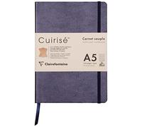 Clairefontaine - Ref 400094C - Cuirise Hard Cover Notebook (72 Sheets) - A5 Size, 90gsm Vellum Paper, Lined Rulings, Pocket for Loose Documents, Lambskin Cover - Oil