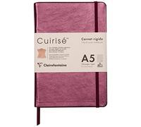 Clairefontaine - Ref 400100C - Cuirise Hard Cover Notebook (72 Sheets) - A5 Size, 90gsm Vellum Paper, Lined Rulings, Pocket for Loose Documents, Lambskin Cover - Cherry