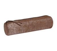 Clairefontaine - Ref 410035C - Kleo-Pathra' Leather Round Pencil Case - 22cm x 5.5cm, Made From Genuine Lambskin Leather, Metal Zip With Leather Puller - Silver