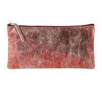 Clairefontaine - Ref 410069C - Ruby' Suede Flat Pencil Case - 22 x 11cm, Made From Genuine Lambskin Leather, Metal Zip With Leather Puller - Shiny Red