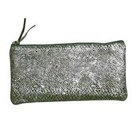 Clairefontaine - Ref 410101C - Céleste' Leather Flat Pencil Case - 22 x 11cm, Made From Genuine Lambskin Leather, Metal Zip With Leather Puller - Laser Green & Silver