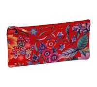 Clairefontaine - Ref 410104C - Céleste' Leather Flat Pencil Case - 22 x 11cm, Made From Genuine Lambskin Leather, Metal Zip With Leather Puller - Red Garden