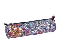 Clairefontaine - Ref 410107C - Céleste' Leather Round Pencil Case - 22cm x 5.5cm, Made From Genuine Lambskin Leather, Metal Zip With Leather Puller - Multicoloured Flowers