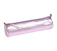 Clairefontaine - Ref 410121C - Miror' Leather Round Pencil Case - 22cm x 5.5cm, Made From Genuine Lambskin Leather, Metal Zip With Leather Puller - Pink