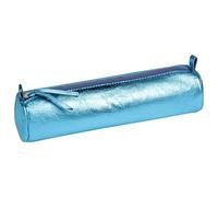 Clairefontaine - Ref 410122C - Miror' Leather Round Pencil Case - 22cm x 5.5cm, Made From Genuine Lambskin Leather, Metal Zip With Leather Puller - Turquoise