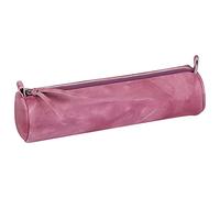 Clairefontaine - Ref 410174C - Tie & Dye Leather Round Pencil Case - 22 x 5.5cm, Made From Genuine Lambskin Leather, Metal Zip With Leather Puller - Purple Pink