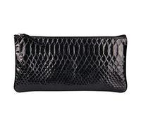 Clairefontaine - Ref 410181C - Reptile Design Leather Flat Pencil Case - 22 x 11cm, Made From Genuine Lambskin Leather, Metal Zip With Leather Puller - Black Python
