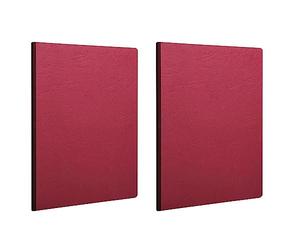Clairefontaine - Ref 791402C - Age Bag Clothbound Notebook (192 Pages) - A4 Size, Plain Rulings, 90gsm Brushed Vellum Paper - Red Leather Effect Cover (Pack of 2)