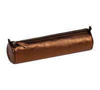 Clairefontaine - Ref 8691C - Cuirisé' Leather Round Pencil Case - 22cm x 5.5cm, Made From Genuine Lambskin Leather, Metal Zip With Leather Puller - Brown