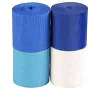 Clairefontaine - Ref 914292C - Fireproof Crepe Paper (Pack of 4) - 5cm Width x 10m Length, Fire-Retardant, Flexible, Good Resistance - Assorted Blue Colours