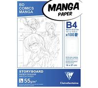 Clairefontaine - Ref 94040C - Manga Storyboard Glued Pad (100 Sheets) - B4 (27.5x37.4cm) Size, 55gsm Paper, White & Smooth, Ideal for Markers, Bleedproof