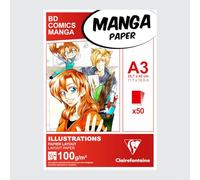 Clairefontaine - Ref 94043C - Manga Layout Paper For Colouring Glued Pad (50 Sheets) - A3 (420 x 297mm) Size, 100gsm Paper, White & Smooth, Ideal for Markers, Bleedproof