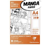 Clairefontaine - Ref 94045C - Manga Multi-Technique Paper With Simple Frame (40 Sheets) - A4 (297 x 210mm) Size, 200gsm Paper, White & Smooth, Ideal for Markers, Bleedproof