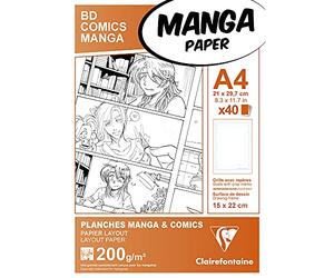 Clairefontaine - Ref 94045C - Manga Multi-Technique Paper With Simple Frame (40 Sheets) - A4 (297 x 210mm) Size, 200gsm Paper, White & Smooth, Ideal for Markers, Bleedproof