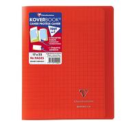 Clairefontaine - Ref 951404C - Koverbook Side Stapled Notebook (48 Pages) - A5+ in Size, Séyès Ruling, Polypro Cover, 90gsm Brushed Vellum Paper - Red Cover