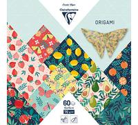 Clairefontaine - Ref 95357C - Origami Paper (Pack of 60 Sheets) - 15 x 15cm in Size, 70gsm Paper, Printed Design on Front & Plain Backs - Fruity Garden Patterns